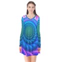 Peacock Feather Fractal Long Sleeve V-neck Flare Dress View1