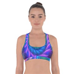 Peacock Feather Fractal Cross Back Sports Bra by Wav3s