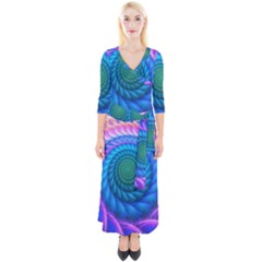 Peacock Feather Fractal Quarter Sleeve Wrap Maxi Dress by Wav3s