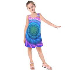 Peacock Feather Fractal Kids  Sleeveless Dress by Wav3s