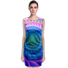 Peacock Feather Fractal Sleeveless Velvet Midi Dress