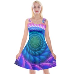 Peacock Feather Fractal Reversible Velvet Sleeveless Dress