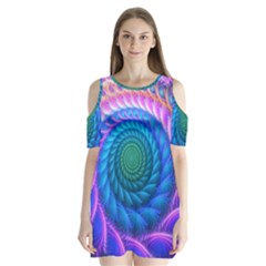 Peacock Feather Fractal Shoulder Cutout Velvet One Piece