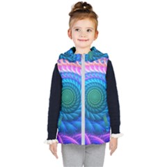 Peacock Feather Fractal Kids  Hooded Puffer Vest