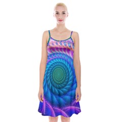 Peacock Feather Fractal Spaghetti Strap Velvet Dress