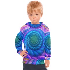 Peacock Feather Fractal Kids  Hooded Pullover by Wav3s