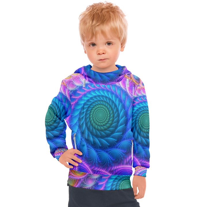 Peacock Feather Fractal Kids  Hooded Pullover