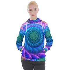 Peacock Feather Fractal Women s Hooded Pullover