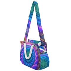 Peacock Feather Fractal Rope Handles Shoulder Strap Bag by Wav3s