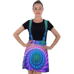 Peacock Feather Fractal Velvet Suspender Skater Skirt by Wav3s