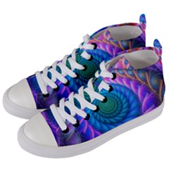 Peacock Feather Fractal Women s Mid-top Canvas Sneakers by Wav3s