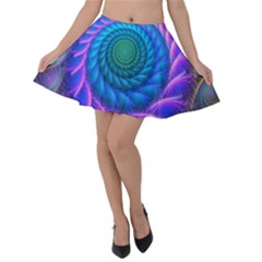 Peacock Feather Fractal Velvet Skater Skirt