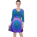 Peacock Feather Fractal Quarter Sleeve Ruffle Waist Dress View1