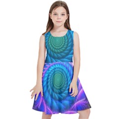 Peacock Feather Fractal Kids  Skater Dress by Wav3s