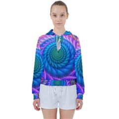 Peacock Feather Fractal Women s Tie Up Sweat