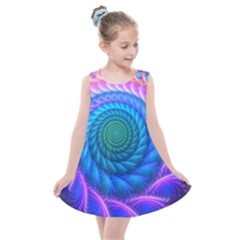 Peacock Feather Fractal Kids  Summer Dress by Wav3s