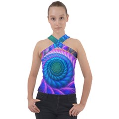 Peacock Feather Fractal Cross Neck Velour Top by Wav3s