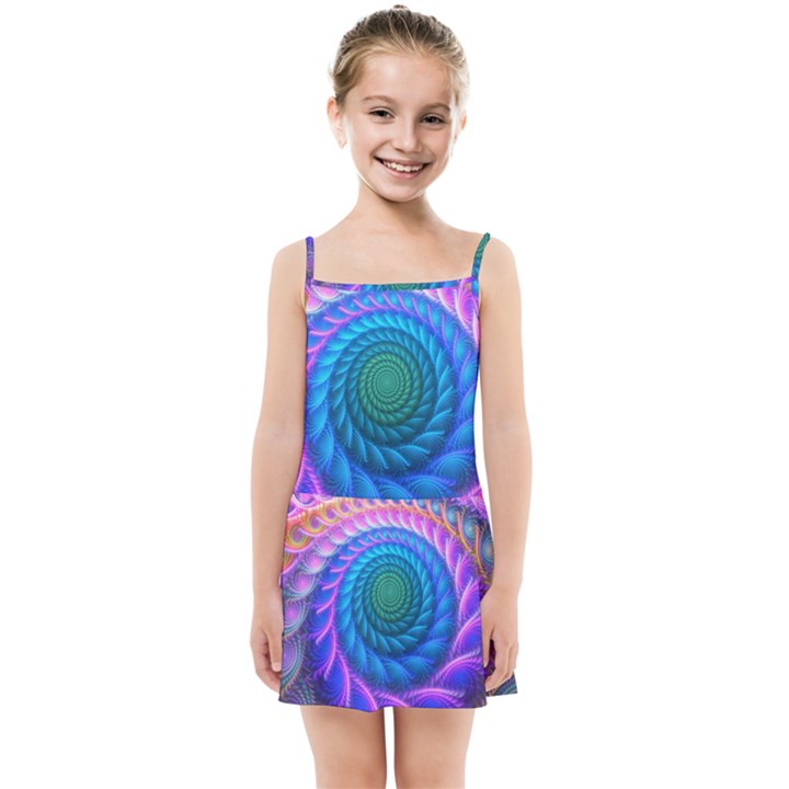 Peacock Feather Fractal Kids  Summer Sun Dress