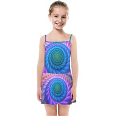 Peacock Feather Fractal Kids  Summer Sun Dress by Wav3s