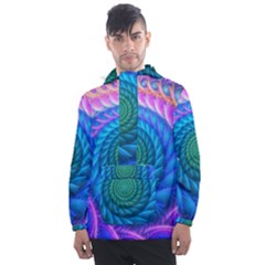 Peacock Feather Fractal Men s Front Pocket Pullover Windbreaker