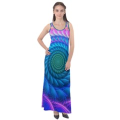 Peacock Feather Fractal Sleeveless Velour Maxi Dress by Wav3s