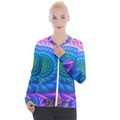 Peacock Feather Fractal Casual Zip Up Jacket by Wav3s