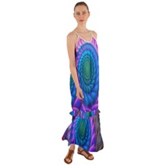 Peacock Feather Fractal Cami Maxi Ruffle Chiffon Dress by Wav3s