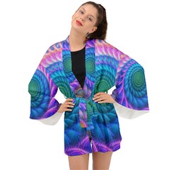 Peacock Feather Fractal Long Sleeve Kimono by Wav3s