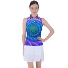 Peacock Feather Fractal Women s Sleeveless Polo Tee by Wav3s