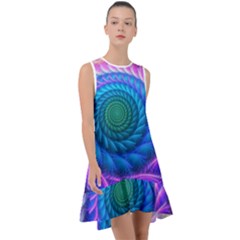 Peacock Feather Fractal Frill Swing Dress by Wav3s