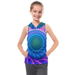 Peacock Feather Fractal Kids  Sleeveless Hoodie by Wav3s