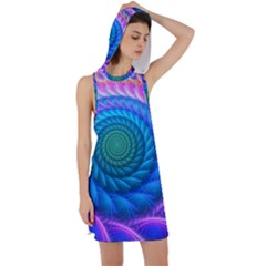 Peacock Feather Fractal Racer Back Hoodie Dress by Wav3s