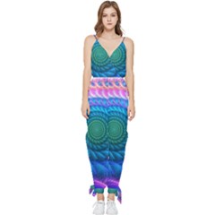 Peacock Feather Fractal Sleeveless Tie Ankle Chiffon Jumpsuit by Wav3s