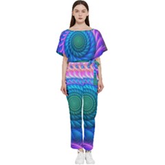 Peacock Feather Fractal Batwing Lightweight Chiffon Jumpsuit by Wav3s