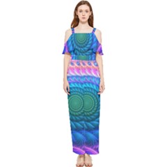 Peacock Feather Fractal Draped Sleeveless Chiffon Jumpsuit by Wav3s