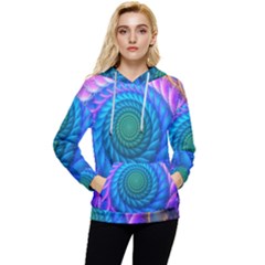 Peacock Feather Fractal Women s Lightweight Drawstring Hoodie by Wav3s