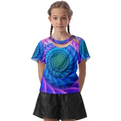 Peacock Feather Fractal Kids  Front Cut Tee by Wav3s