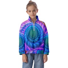 Peacock Feather Fractal Kids  Half Zip Hoodie