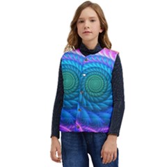 Peacock Feather Fractal Kid s Short Button Up Puffer Vest	