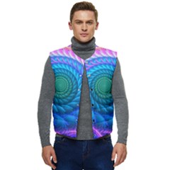 Peacock Feather Fractal Men s Short Button Up Puffer Vest	 by Wav3s