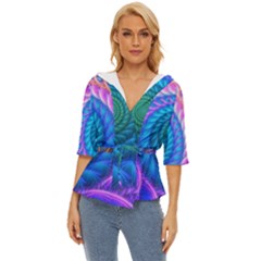 Peacock Feather Fractal Lightweight Drawstring Hooded Top by Wav3s