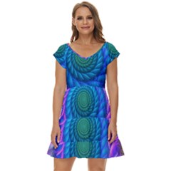 Peacock Feather Fractal Short Sleeve Tiered Mini Dress by Wav3s