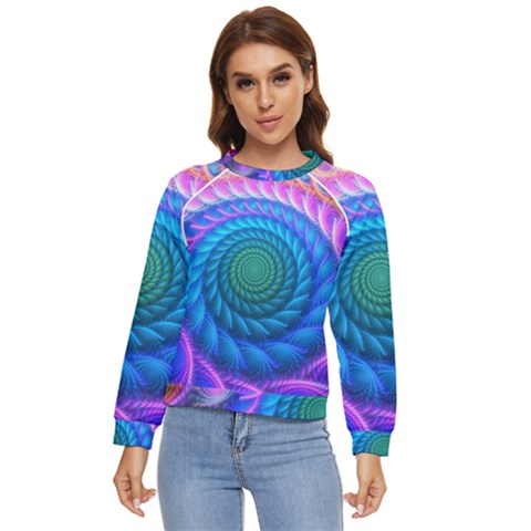 Peacock Feather Fractal Women s Long Sleeve Raglan Tee by Wav3s