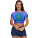 Peacock Feather Fractal Side Button Cropped Tee View1