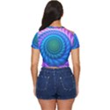 Peacock Feather Fractal Side Button Cropped Tee View4