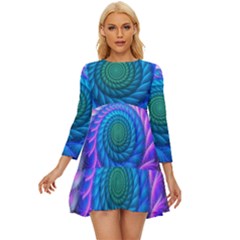 Peacock Feather Fractal Long Sleeve Babydoll Dress by Wav3s