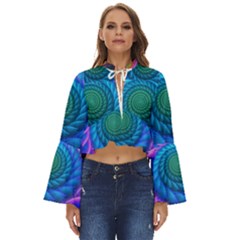 Peacock Feather Fractal Boho Long Bell Sleeve Top