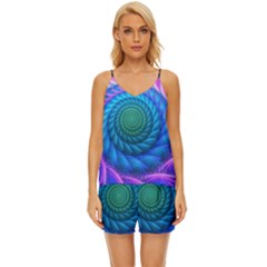 Peacock Feather Fractal V-neck Satin Pajamas Set by Wav3s