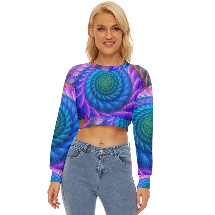 Peacock Feather Fractal Lightweight Long Sleeve Sweatshirt