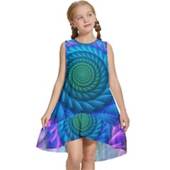 Peacock Feather Fractal Kids  Frill Swing Dress by Wav3s